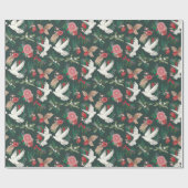 Friedens Tauben grünes florales Muster Geschenkpapier (Flach)