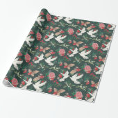 Friedens Tauben grünes florales Muster Geschenkpapier (Ungerollt)