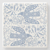Friedens Tauben Vögel und Wildblumen Blau Steinuntersetzer (Vorderseite)