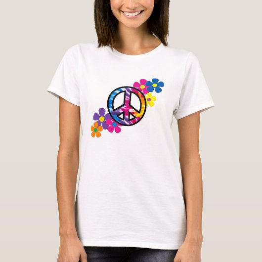 Friedens- und Blumen-60er Hippie-T - Shirt (Vorderseite)