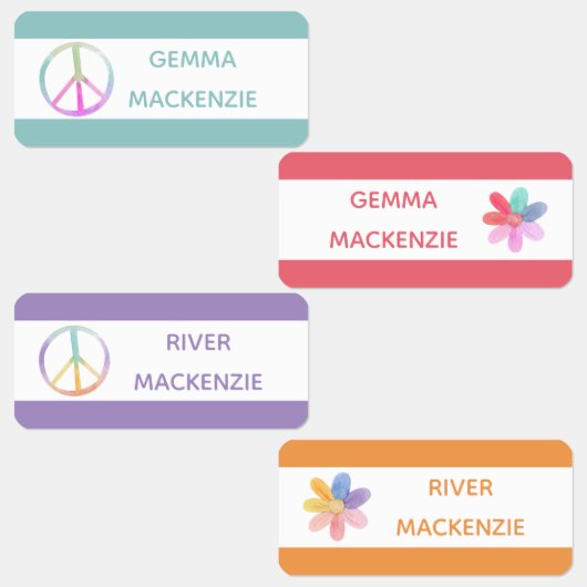 Friedens- und Blumen-Boho-Hippie-Kleidungsnamenset Etiketten (Gruppe)