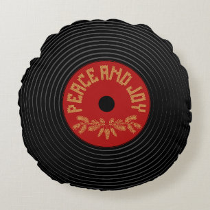 Friedens- und Freude-Vinyl-Schallplattendesign Rundes Kissen