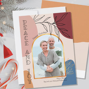 Friedens- und Freuden-Goldbogen-Foto und botanisch Feiertagskarte