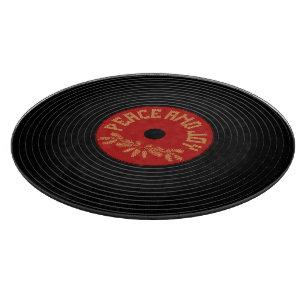 Friedens- und Freuden-Vinyl-Schallplattendesign Schneidebrett
