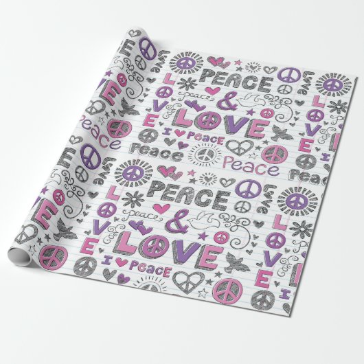 Friedens- und Liebe-Doodles Geschenkpapier (Ungerollt)