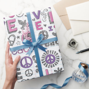 Friedens- und Liebesgekritzel Geschenkpapier