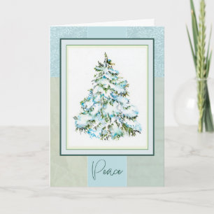 Friedens-Weihnachtsbaum-Schnee-Wasserfarben-Karte Feiertagskarte
