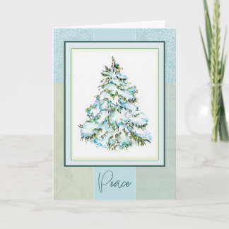 Friedens-Weihnachtsbaum-Schnee-Wasserfarben-Karte Feiertagskarte