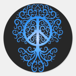 Friedensbaum, blau und schwarz runder aufkleber