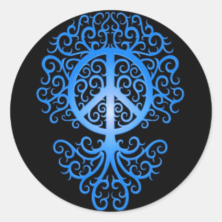 Friedensbaum, blau und schwarz runder aufkleber