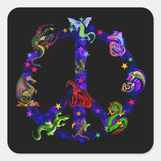 Friedensdrachen Quadratischer Aufkleber (Vorderseite)