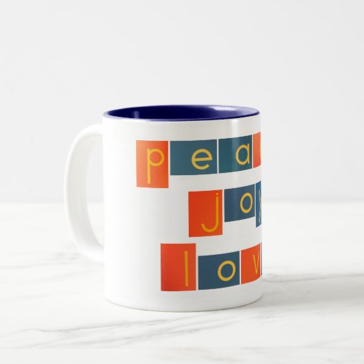 FRIEDENSfreude-LIEBE Sandpapier-Buchstaben Zweifarbige Tasse (Vorderseite Links)