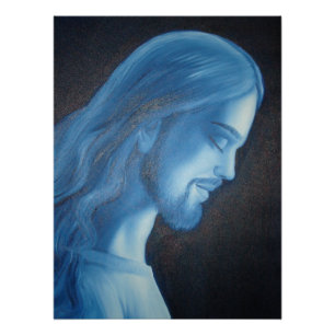 Friedensfürst: Blaues Jesus-Profil Poster