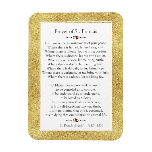 Friedensgebet von St. Francis Gold Glitzer Rahmen Magnet (Vertikal)