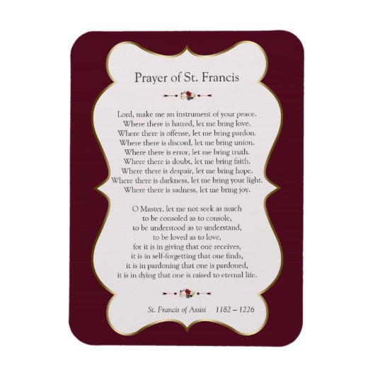 Friedensgebet von St. Francis Golden Frame Magnet (Vertikal)