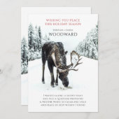 Friedensgedicht mit Elch im Winterschneeszene Feiertagskarte (Vorne/Hinten)