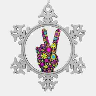 FRIEDENSHANDZEICHEN SCHNEEFLOCKEN Zinn-Ornament