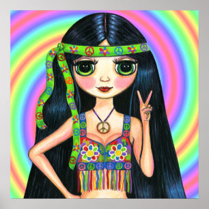 Friedensheraus Mädchenhippie-blinkendes Poster