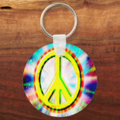 FRIEDENSign Gelb farbiges Glück und Spaß Schlüsselanhänger (Vorderseite)