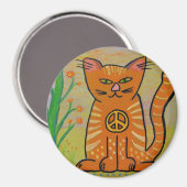 Friedenskatze mit Blume Magnet (Vorderseite/Rückseite)