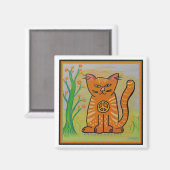 Friedenskatze mit Blume Magnet (Vorderseite/Rückseite)