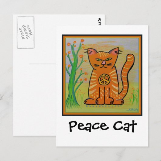 Friedenskatze mit Blume Postkarte (Vorne/Hinten)
