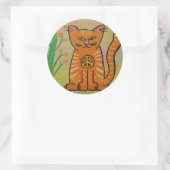 Friedenskatze mit Blume Runder Aufkleber (Tasche)