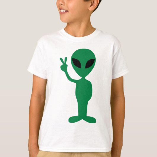 Friedenskleine grüner Mann-alien-Silhouette T-Shirt (Vorderseite)