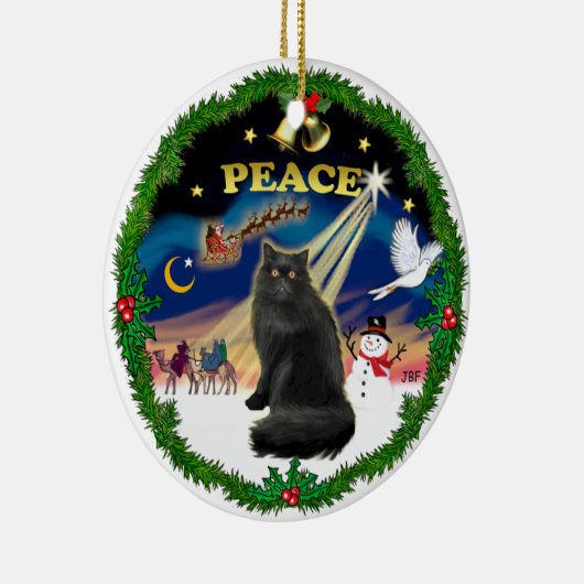 Friedenskranz - Schwarzpersische Katze Keramik Ornament (Rechts)