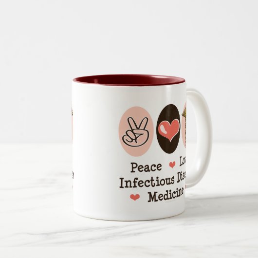 FriedensLiebe-ansteckende Krankheits-Medizin-Tasse Zweifarbige Tasse (VorderseiteRechts)