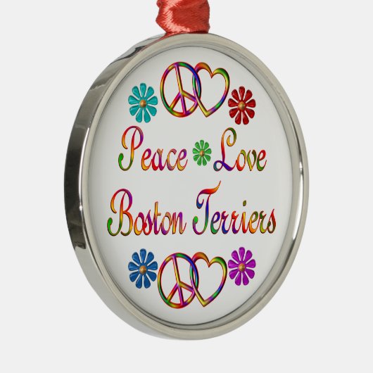 FRIEDENSLiebe-BOSTON-TERRIER Silbernes Ornament (Rechts)