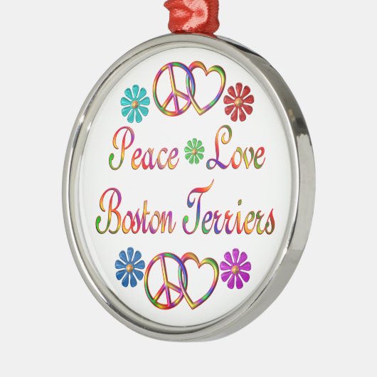 FRIEDENSLiebe-BOSTON-TERRIER Silbernes Ornament (Links)