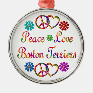 FRIEDENSLiebe-BOSTON-TERRIER Silbernes Ornament