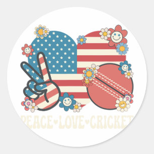 Friedensliebe Cricket Liebhaber Amerikanische Flag Runder Aufkleber