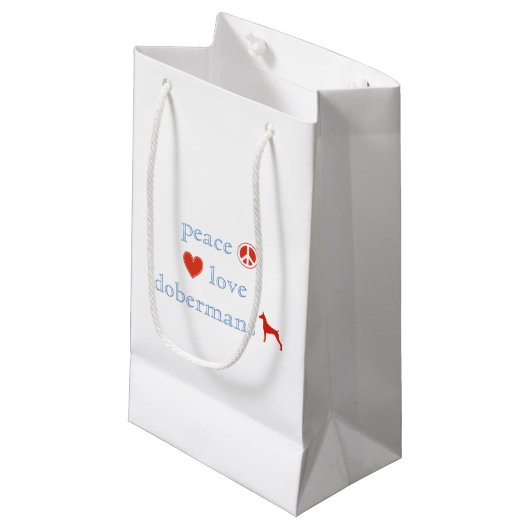 FriedensLiebe-Dobermann Kleine Geschenktüte (Vorderseite Schrägansicht)