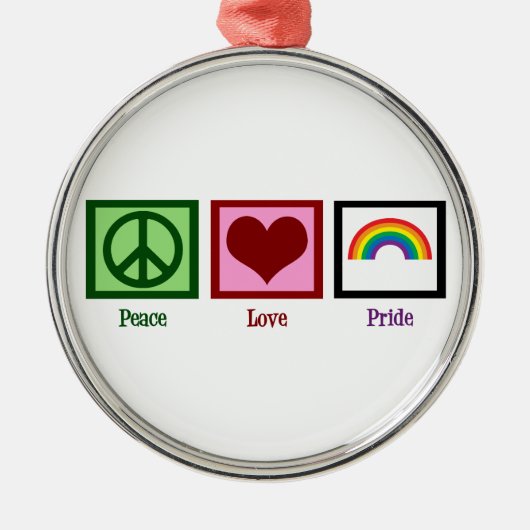 FriedensLiebe-Gay Pride Silbernes Ornament (Vorne)