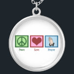 FriedensLiebe-Gebet Versilberte Kette<br><div class="desc">Ein Friedenszeichen,  Herz und zwei Hände gefaltet,  um zu beten. Ein schönes religiöses Geschenk.</div>