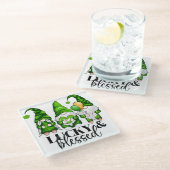 FRIEDENSLIEBE GLÜCKLICH STARTEN TAG NIEDLICHE GNOM GLASUNTERSETZER (Schrägansicht)