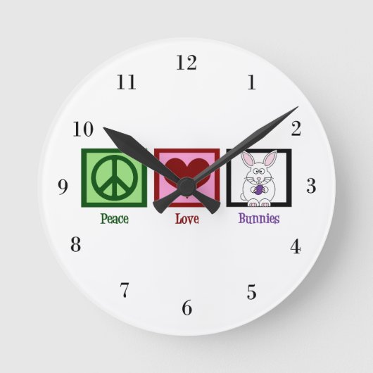 FriedensLiebe-Häschen Runde Wanduhr (Vorderseite)