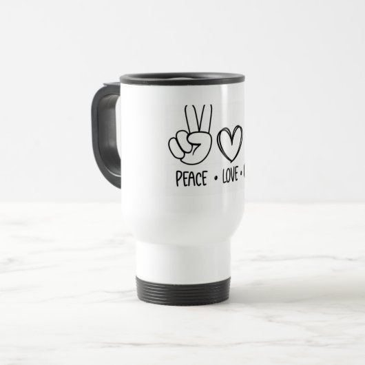 Friedensliebe Kaffe Morgen Vibes Reisebecher (Vorderseite Links)