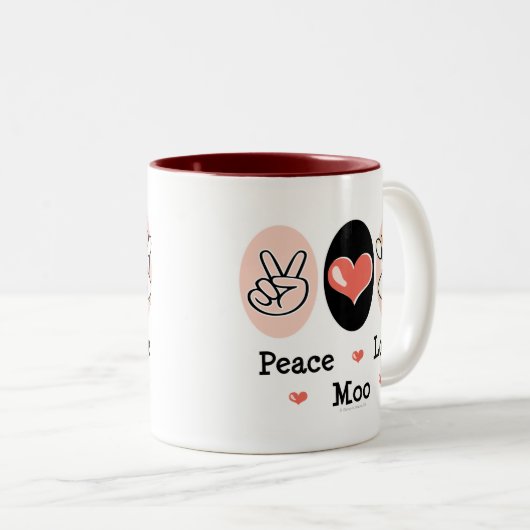 FriedensLiebe-MOO-Kuh-Tasse Zweifarbige Tasse (VorderseiteRechts)