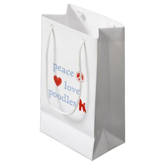 FriedensLiebe-Pudel Kleine Geschenktüte (Vorderseite Schrägansicht)