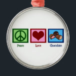 FriedensLiebe-Schokolade Silbernes Ornament<br><div class="desc">Ein Friedenszeichen,  Herz und ein Trio der köstlichen Nachtische. Schokoladen der Liebe I.</div>