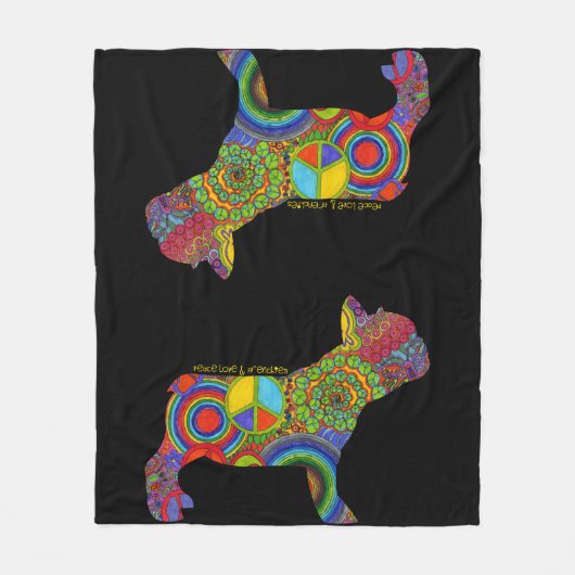 "FriedensLiebe-u. -Frenchies-" Pop-Kunst-Decke Fleecedecke (Vorderseite)