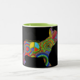 "FriedensLiebe-u. -Frenchies-" Pop-Kunst-Tasse Zweifarbige Tasse