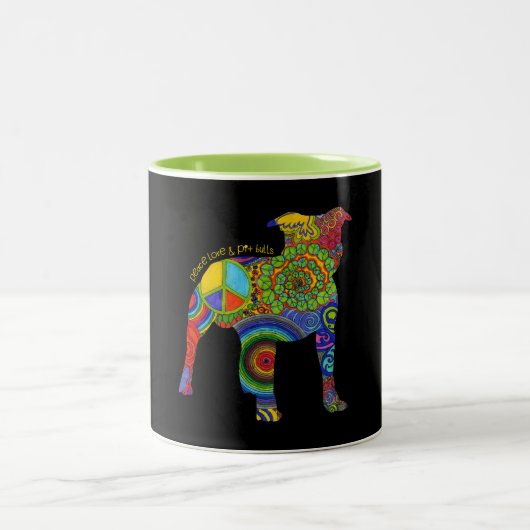 "FriedensLiebe-u. -gruben-Stier-" Pop-Kunst-Tasse Zweifarbige Tasse (Mittel)