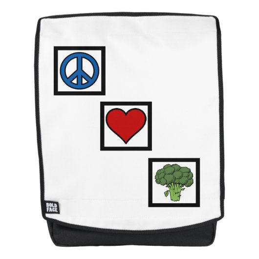 Friedensliebe und Brokkolisymbole Rucksack (Vorderseite)
