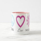 FriedensLiebe und Makkaroni-Tasse Zweifarbige Tasse (Mittel)