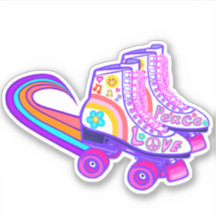 Friedensliebe Vintage Regenbogen Rollschuh Aufkleb