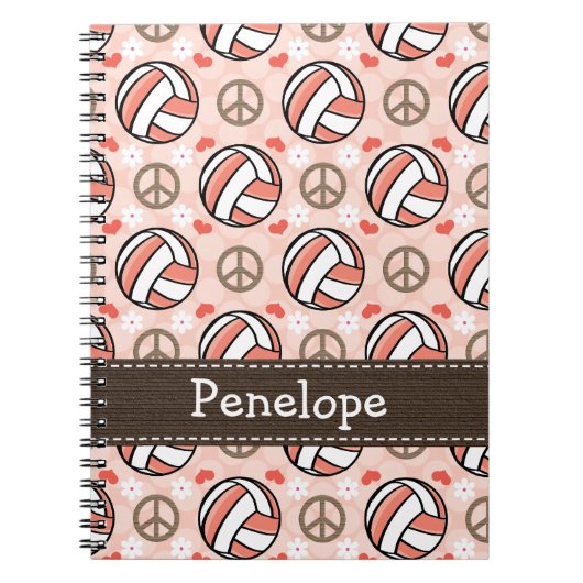 FriedensLiebe-Volleyball-gewundenes Notizblock (Vorderseite)
